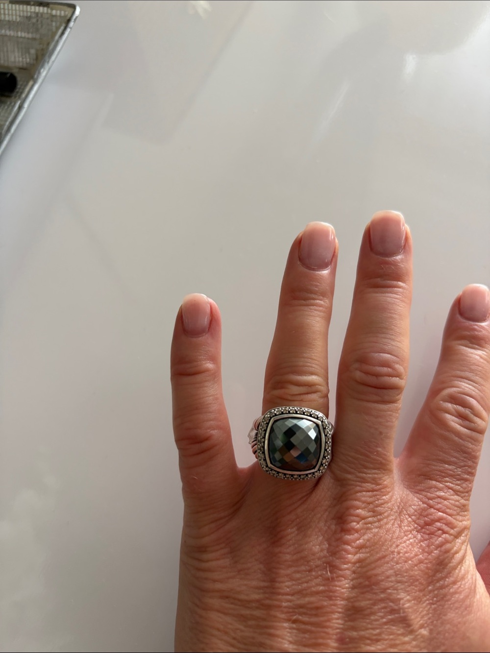 David Yurman Sterling Silver Hematite Cushion-Top Ring